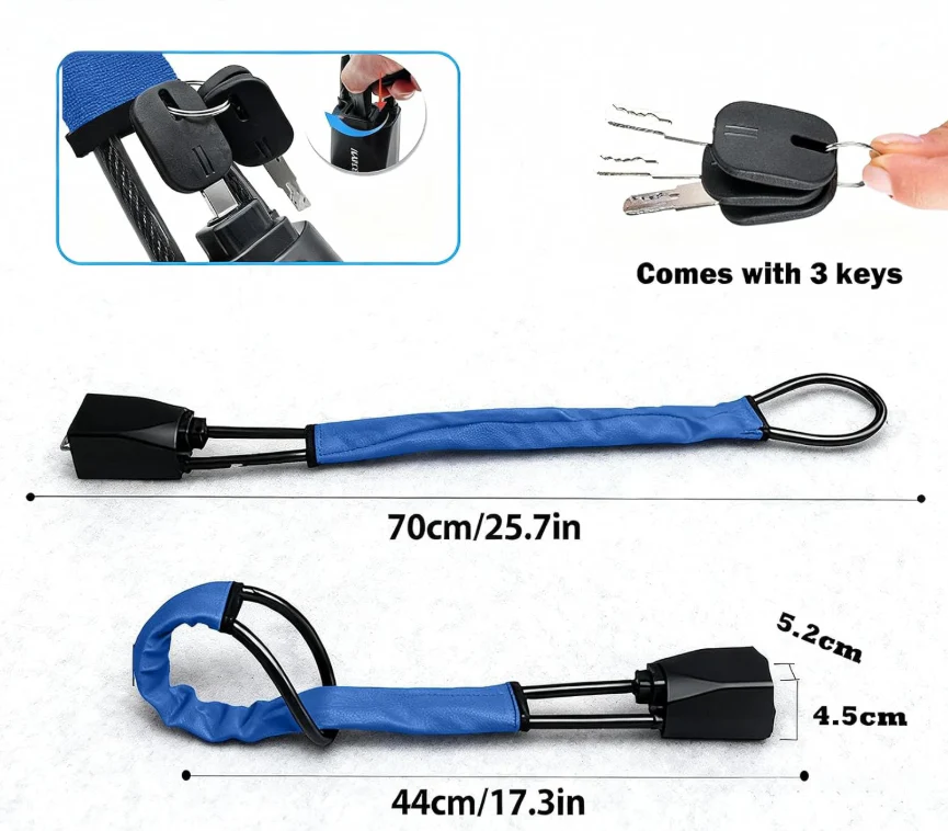 Max Anti-Theft 17" Car Steering Wheel Lock and Seat Belt in Blue NEW - Image 2