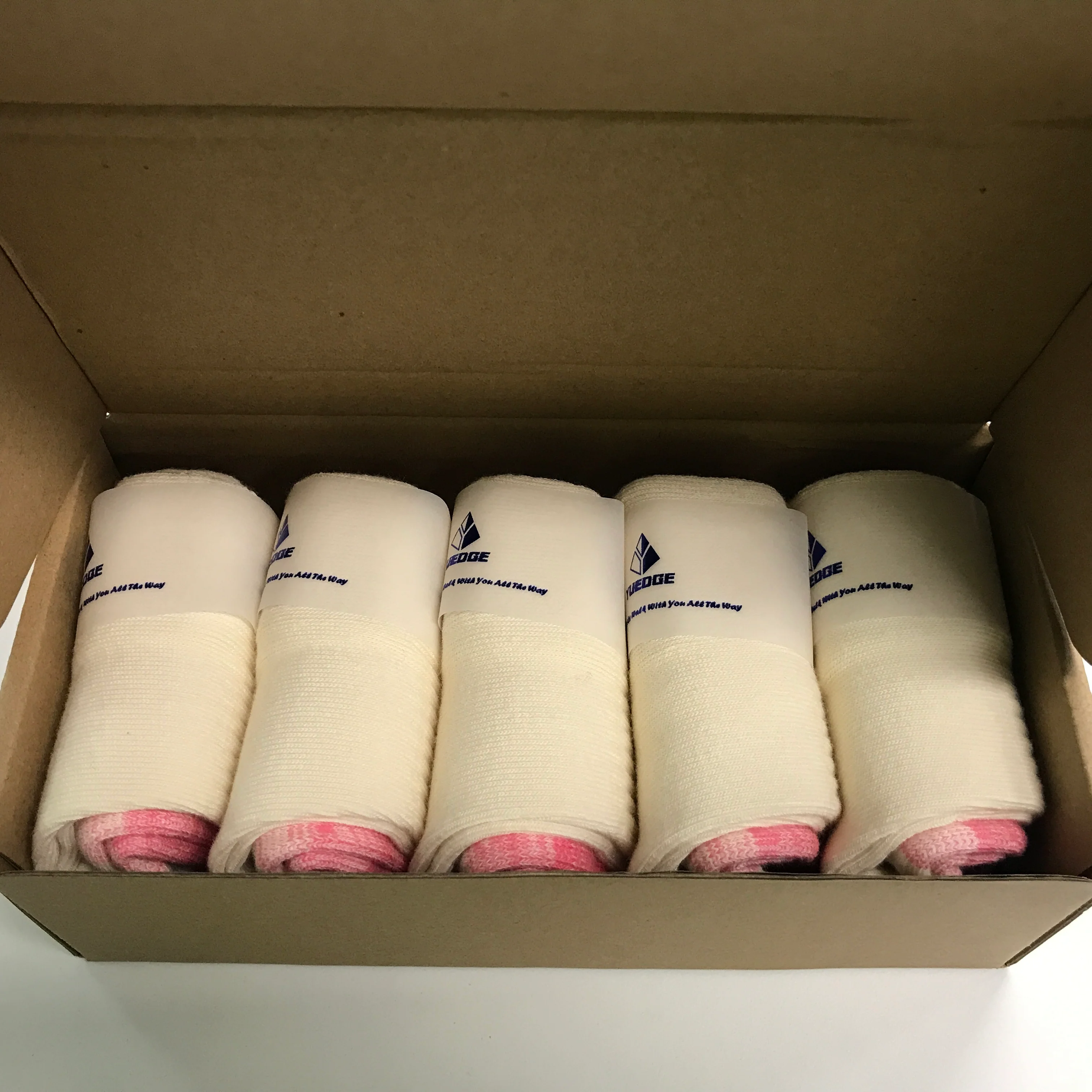 YUEDGE 5 Pairs Moisture Wicking Pink Cream Crew Socks Ladies Size UK 4-7 NEW - Image 2