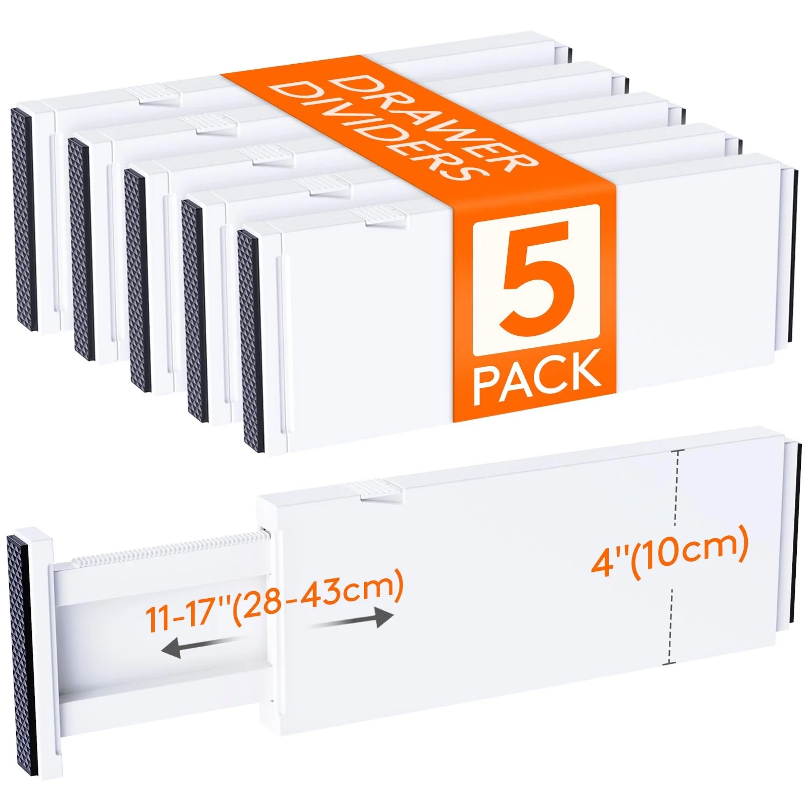 Lifewit 5 Pack 28-43cm White Adjustable Drawer Organisers Storage NEW