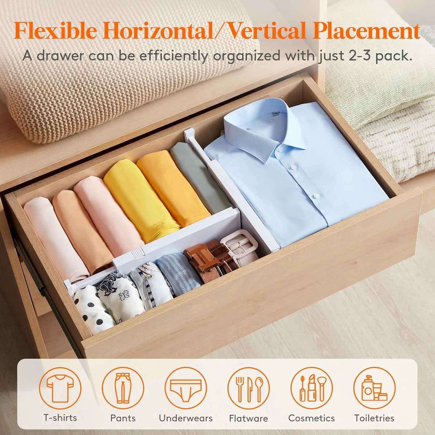 Lifewit 5 Pack 28-43cm White Adjustable Drawer Organisers Storage NEW - Image 6