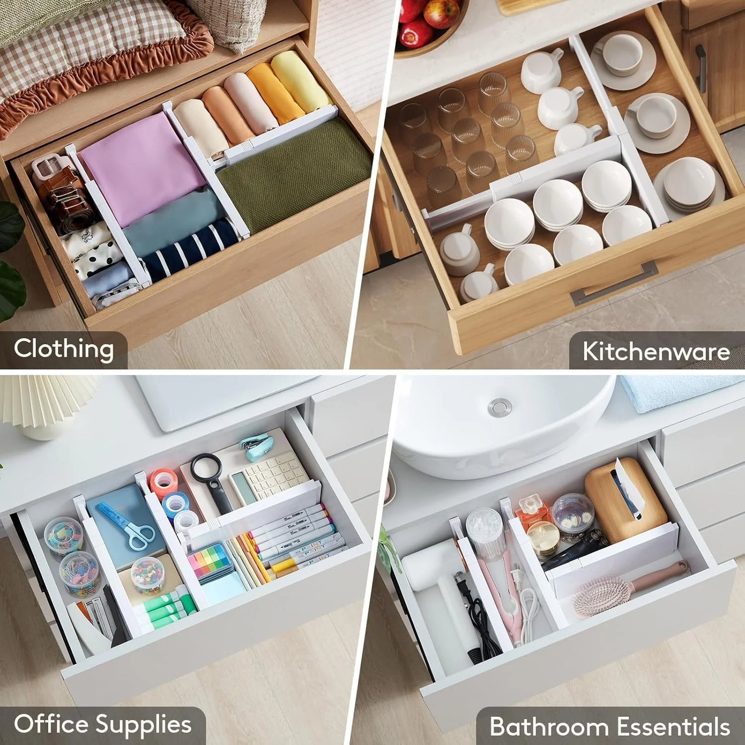 Lifewit 5 Pack 28-43cm White Adjustable Drawer Organisers Storage NEW - Image 8
