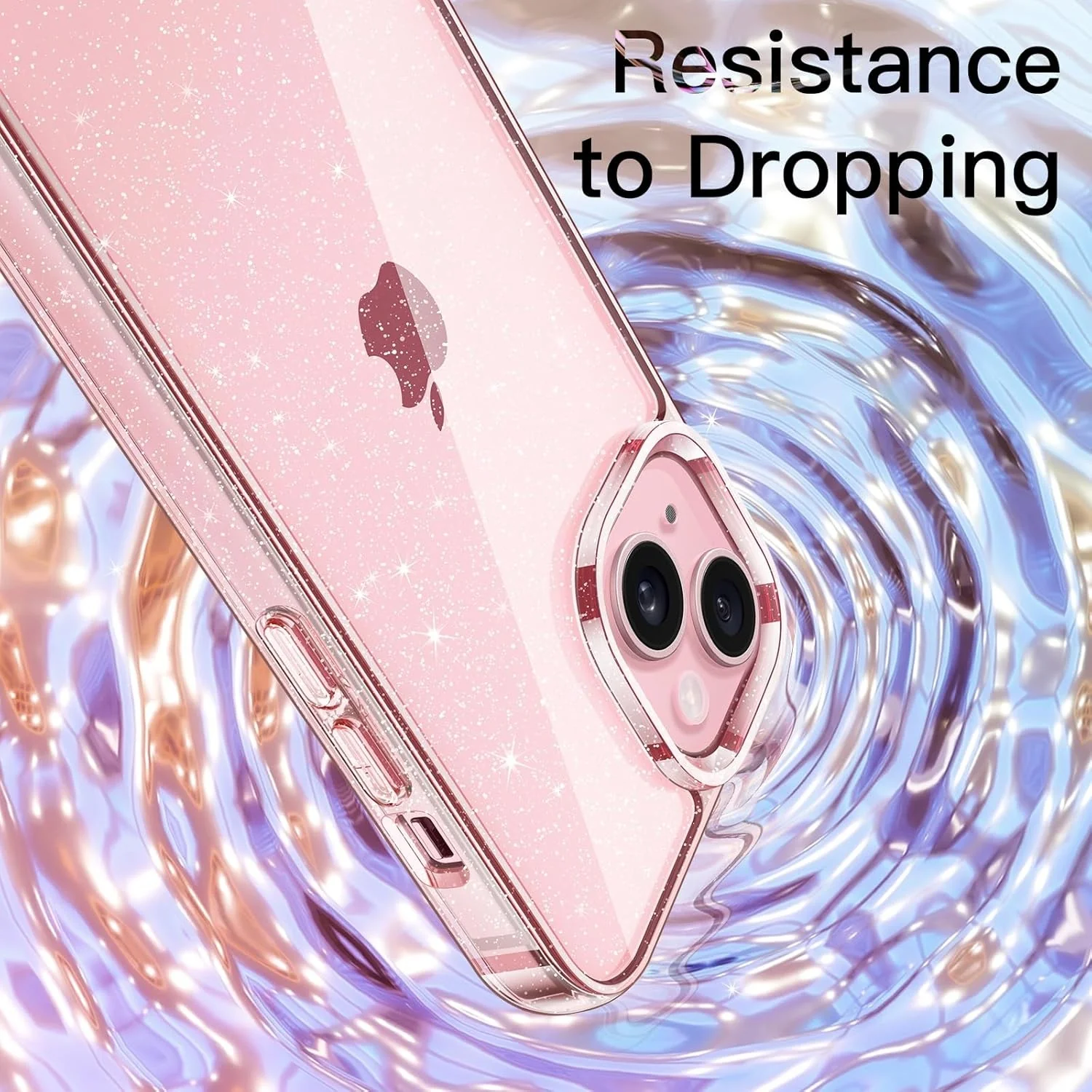 JETech Clear Pink Glitter Case for iPhone 15 6.1-Inch Shockproof Bling Cover NEW - Image 5