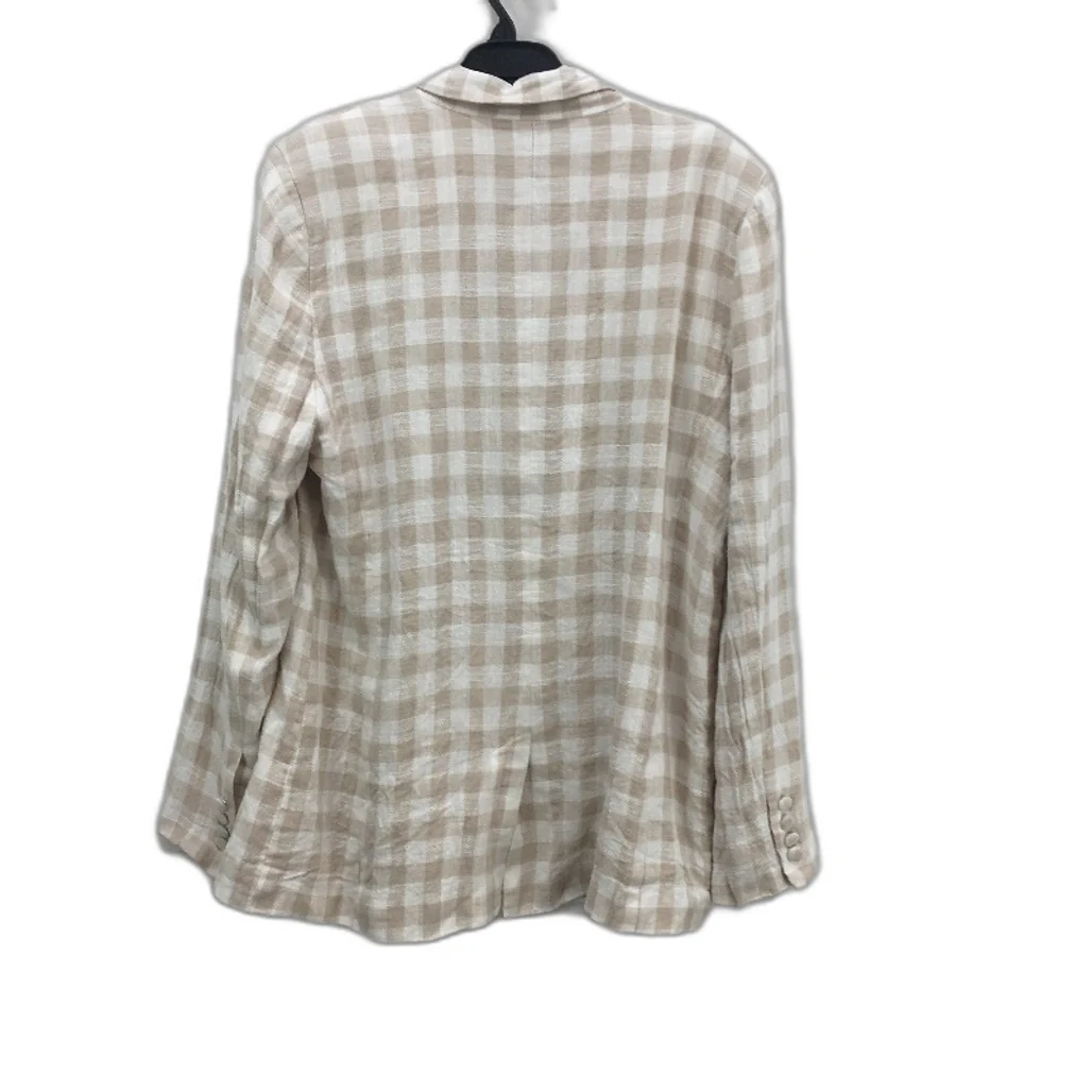 Decjuba Tan & Cream Ginham Check Linen Blend Jacket Ladies Size 14 - Image 2