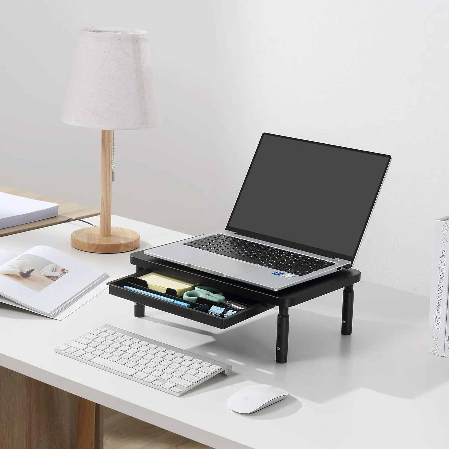 ETHU Adjustable Desk Riser Black Wood Monitor Stand with Storage Drawer DEMO - Image 7
