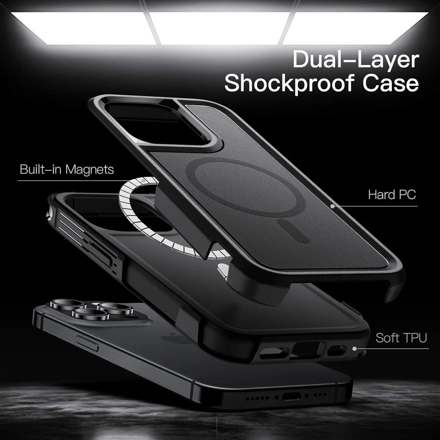 JETech iPhone 15 Pro Max 6.7" Black MagSafe Heavy Duty Rugged Case Black NEW - Image 3