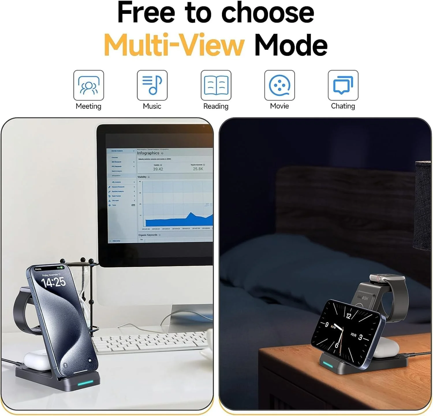 MANKIW A99 3-in-1 Charging Station for Apple Watch iPhone AirPods Black NEW - Image 2