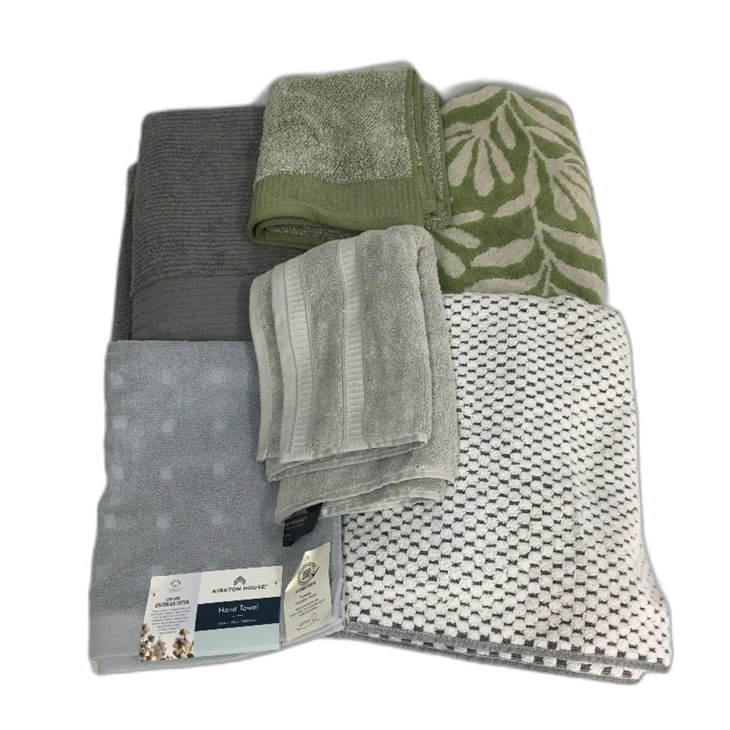BULK LOT Cotton Green & Grey Themed 9Pce Bathroom Mat Bath & Hand Towel Pack NEW - Image 2