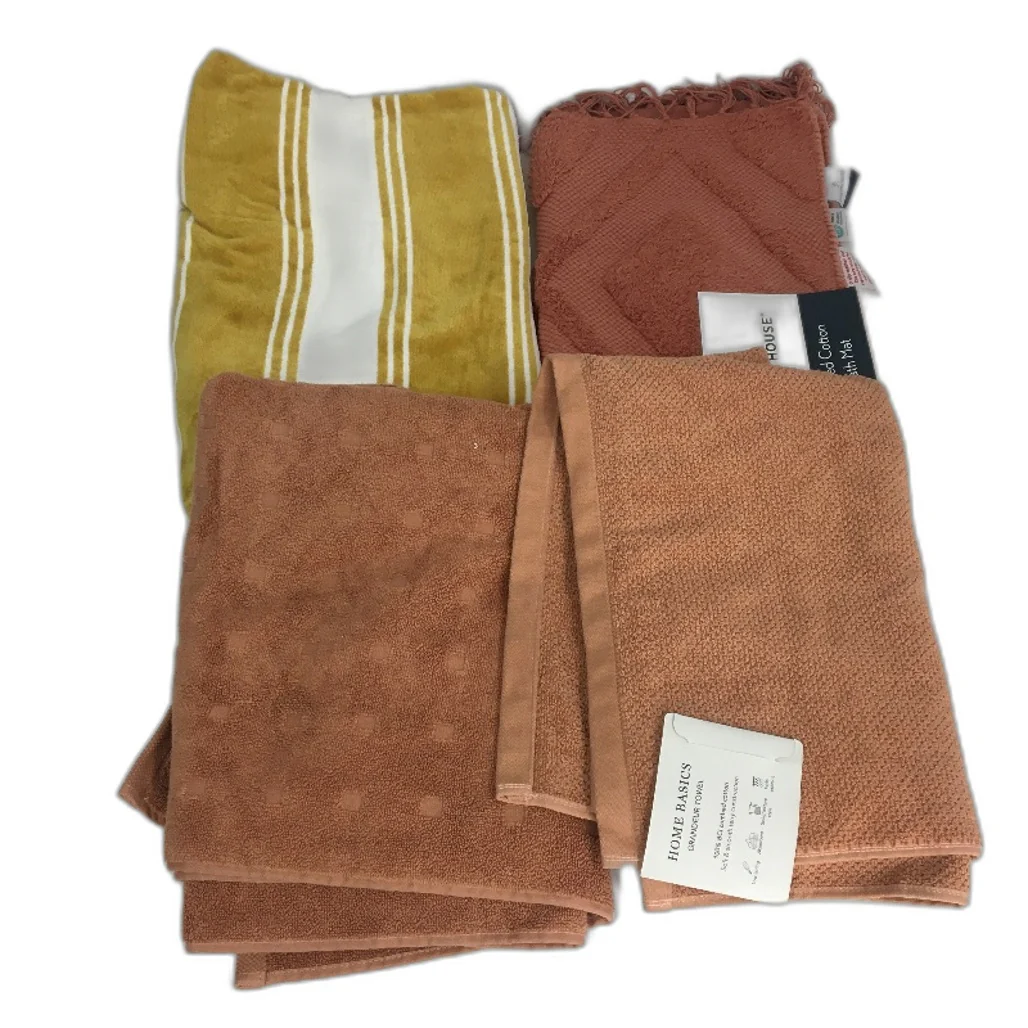 BULK LOT Cotton Terracotta Earth Tones 7Pce Bath Mat Hand & Bath Towel Pack NEW - Image 2