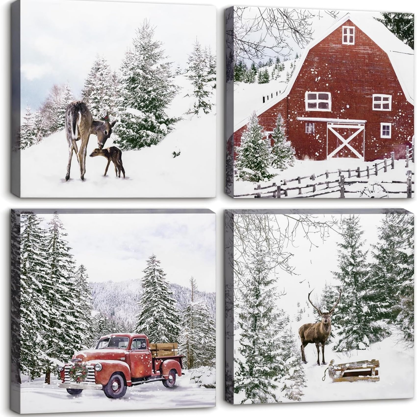 Profully Christmas Winter Canvas Wall Art Snowscape Forest Scene 30 * 30Cm NEW