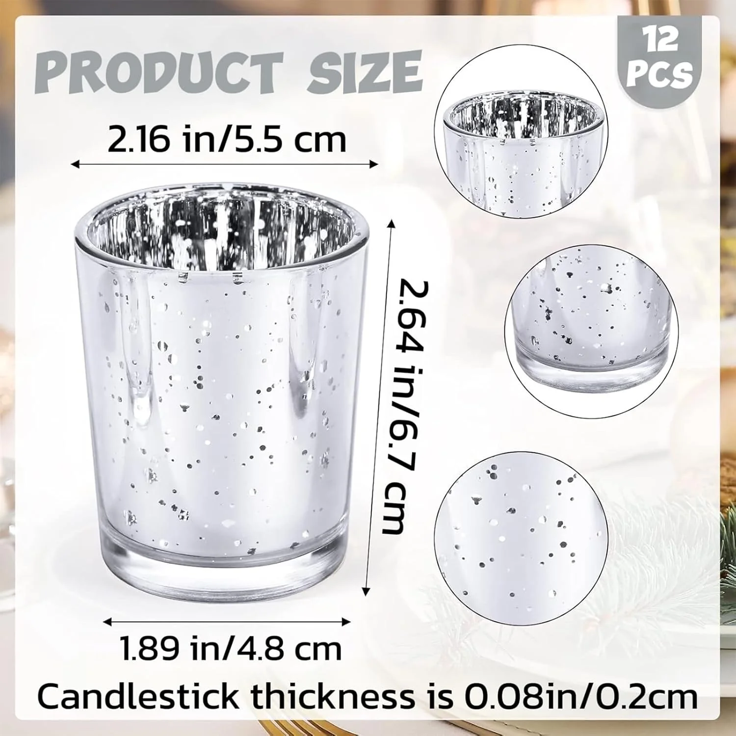 Silvery Speckles Mercury Glass Tealight Candle Holders Set of 12 NEW - Image 2