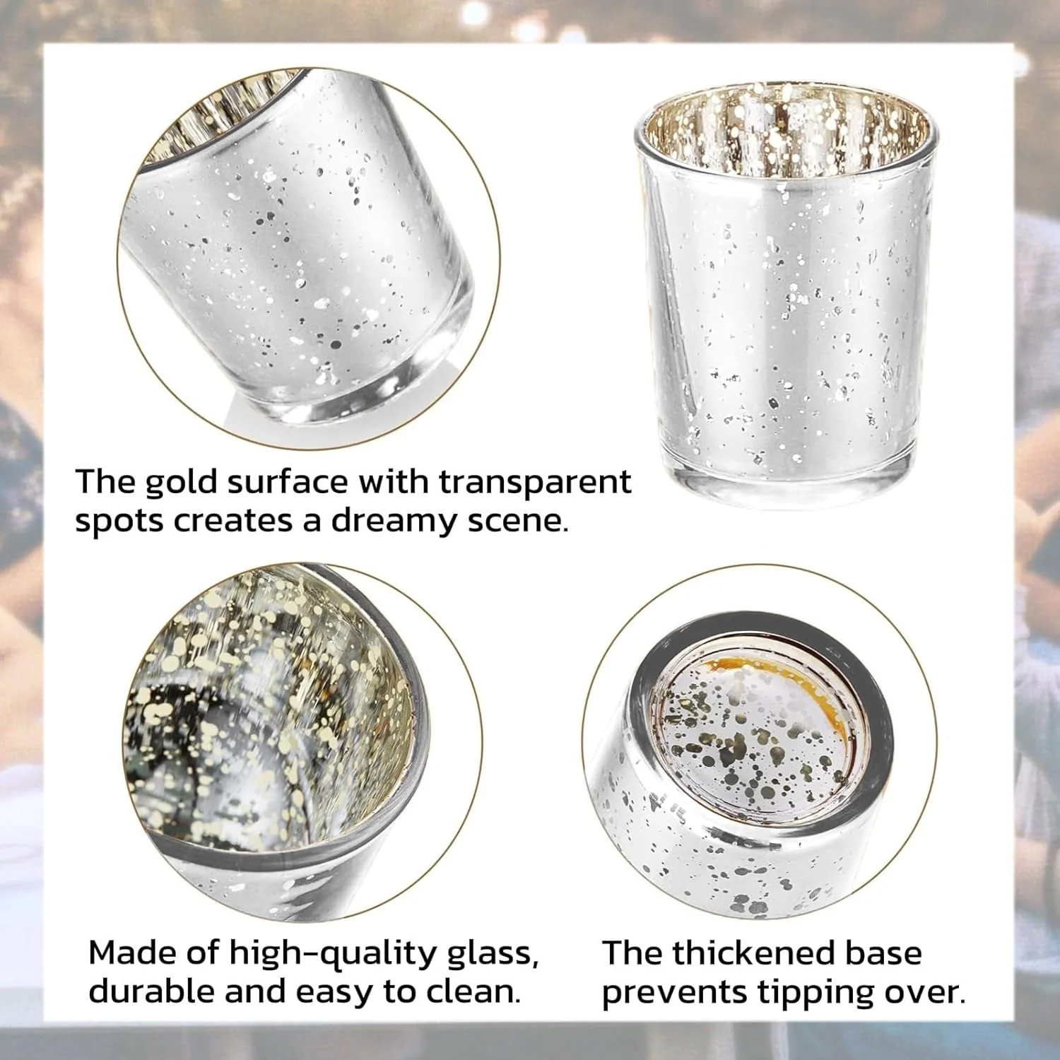 Silvery Speckles Mercury Glass Tealight Candle Holders Set of 12 NEW - Image 3