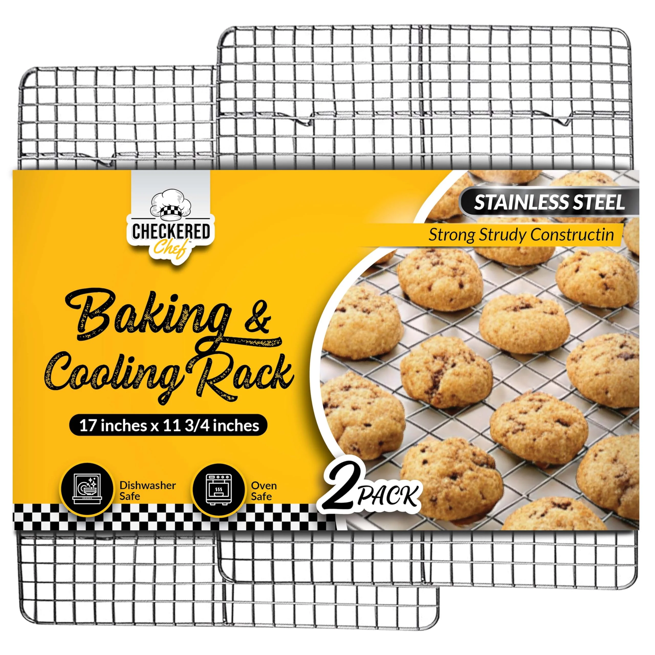 Checkered Chef Cooling Rack Set Stainless Steel Oven Safe Grid Wire 11.75" NEW