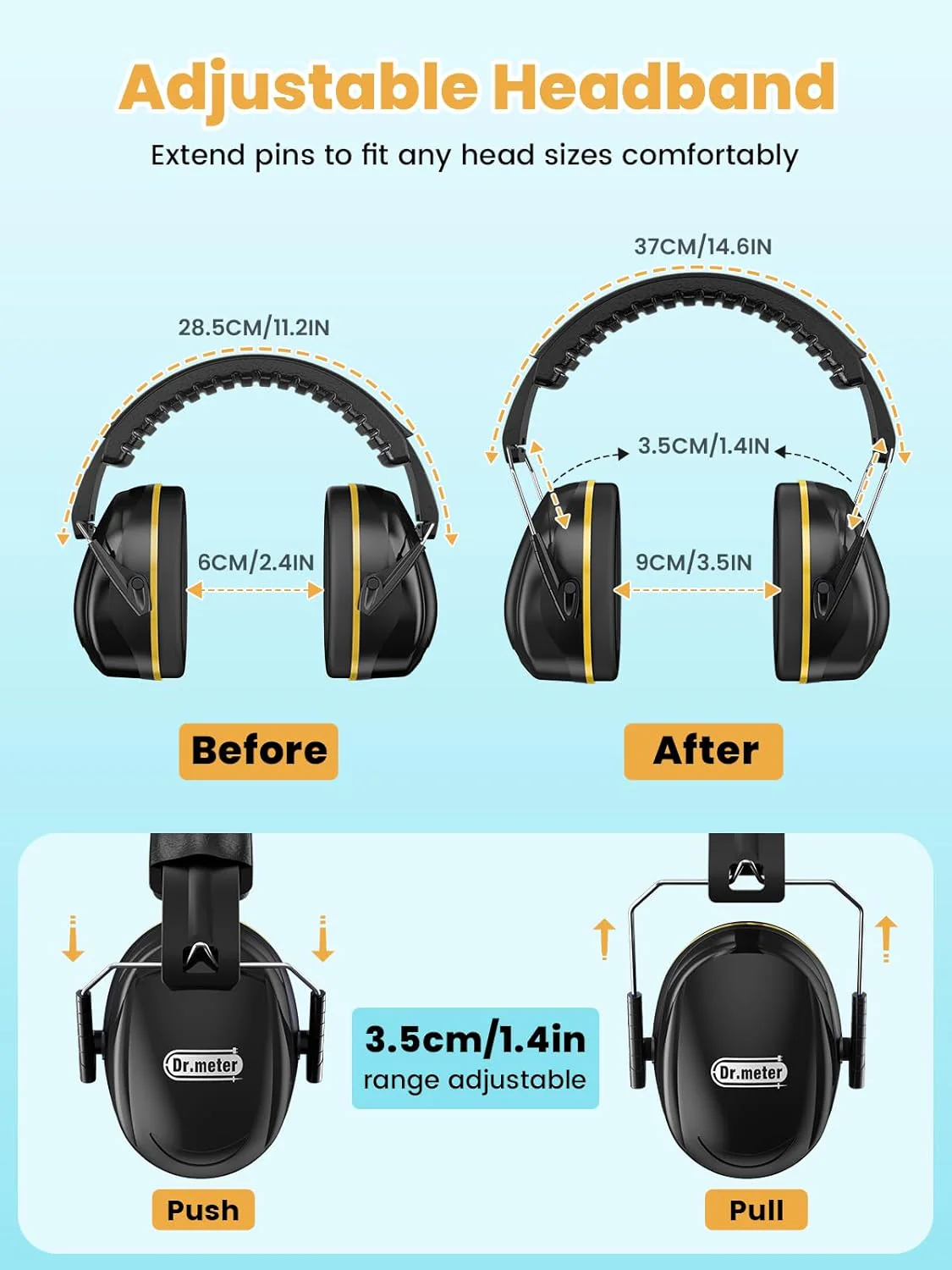 Dr.meter Noise Cancelling Headphones Adjustable 31dB Hearing Protection NEW - Image 3