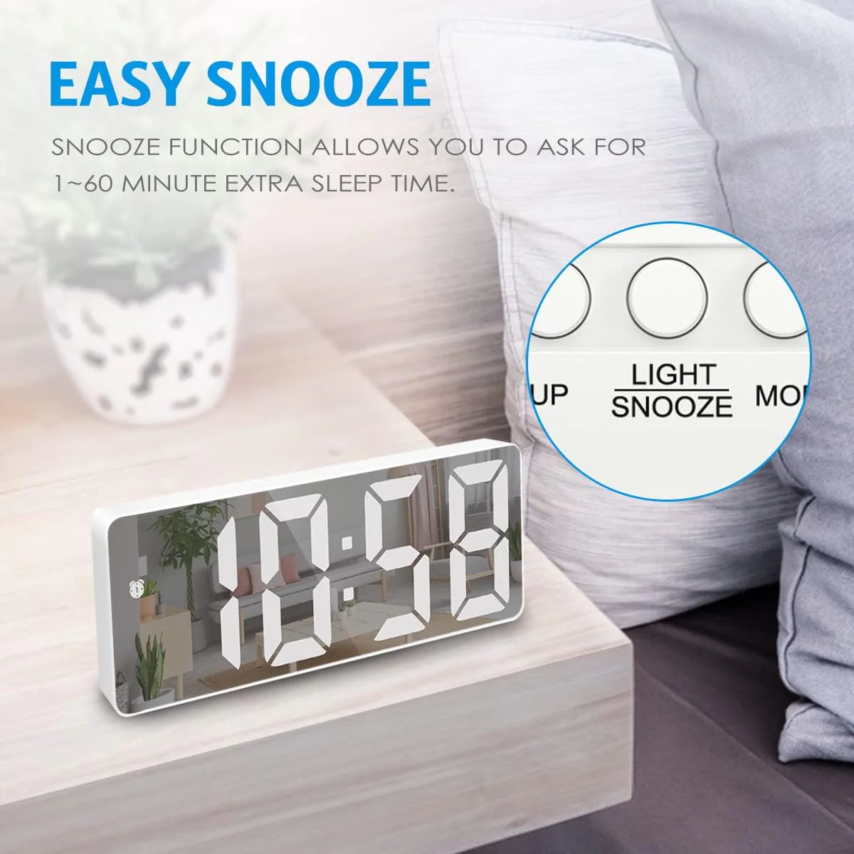 LED Digital Alarm Clock for Bedroom Compact Desk White Size 1.78 cm NEW - Image 4