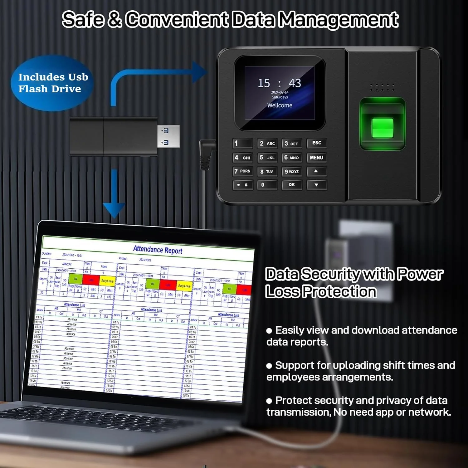 CHUCII 2-in-1 Time Clocks for Small Businesses Fingerprint and Password NEW - Image 4