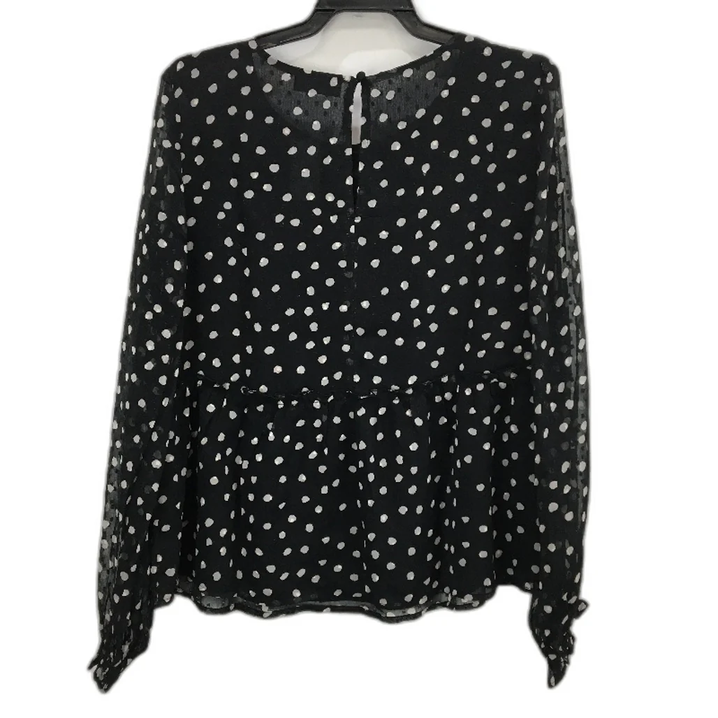 Sheer Frill Long Sleeve Black & White Polka Dot Blouse for Women | Size AU 8 | NEW - Image 2