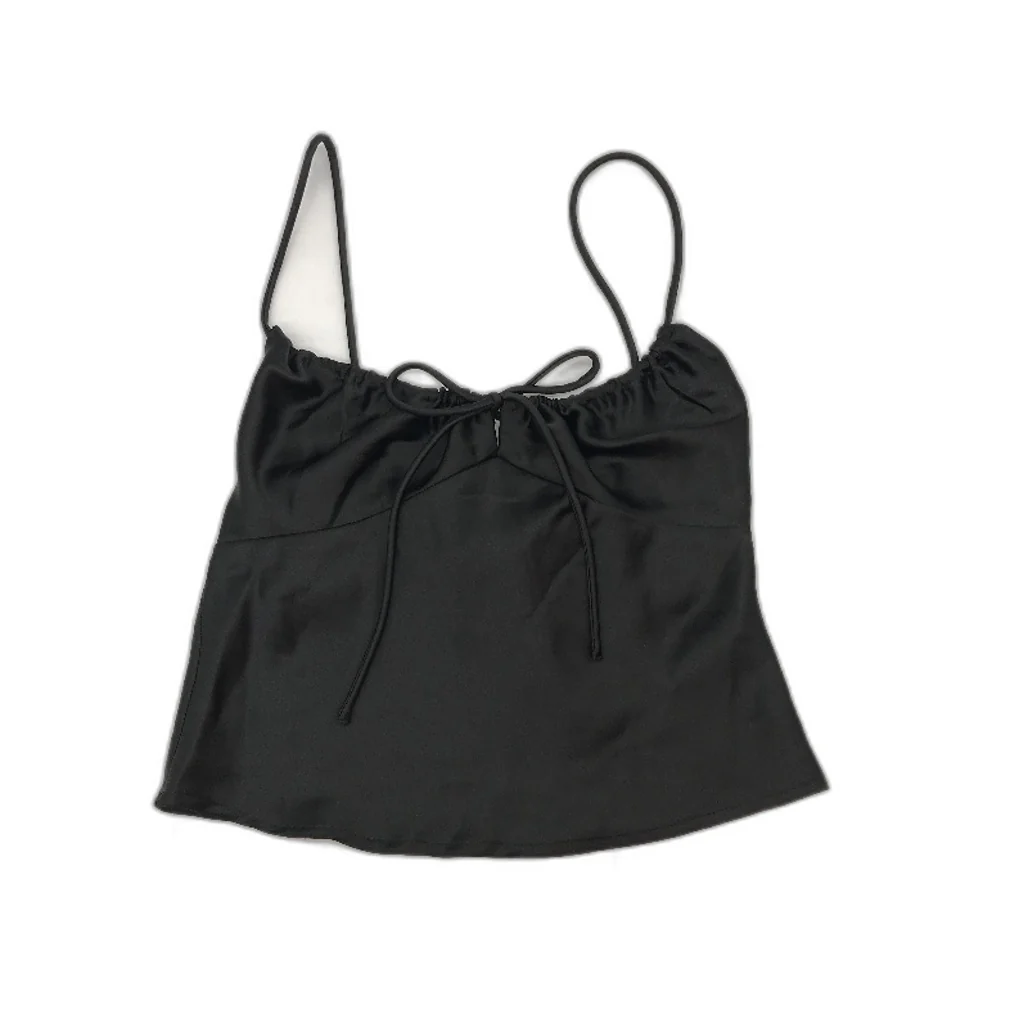 Alice In The Eve 'Ruby' Romantic Black Silky Crop Slip Top Women Size XS NEW