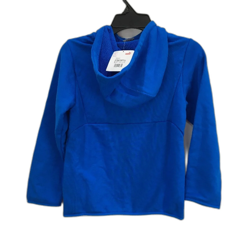 Puma Junior Electric Blue Hoodie With White Logo & Front Pocket Size S NEW - Image 2