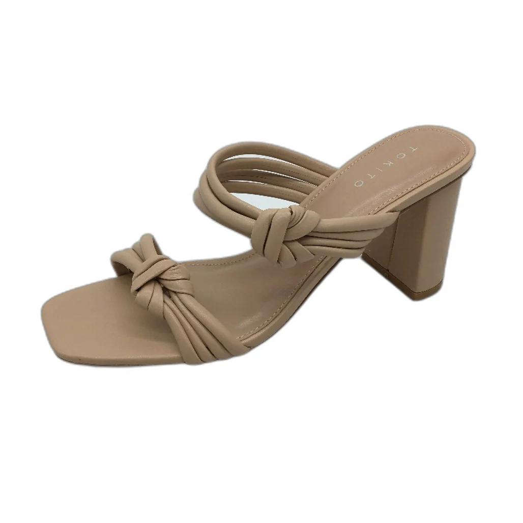 Tokito Winnie Nude Wide Heeled Knotted Slip On Sandal Ladies Size 9 SAMPLE NEW