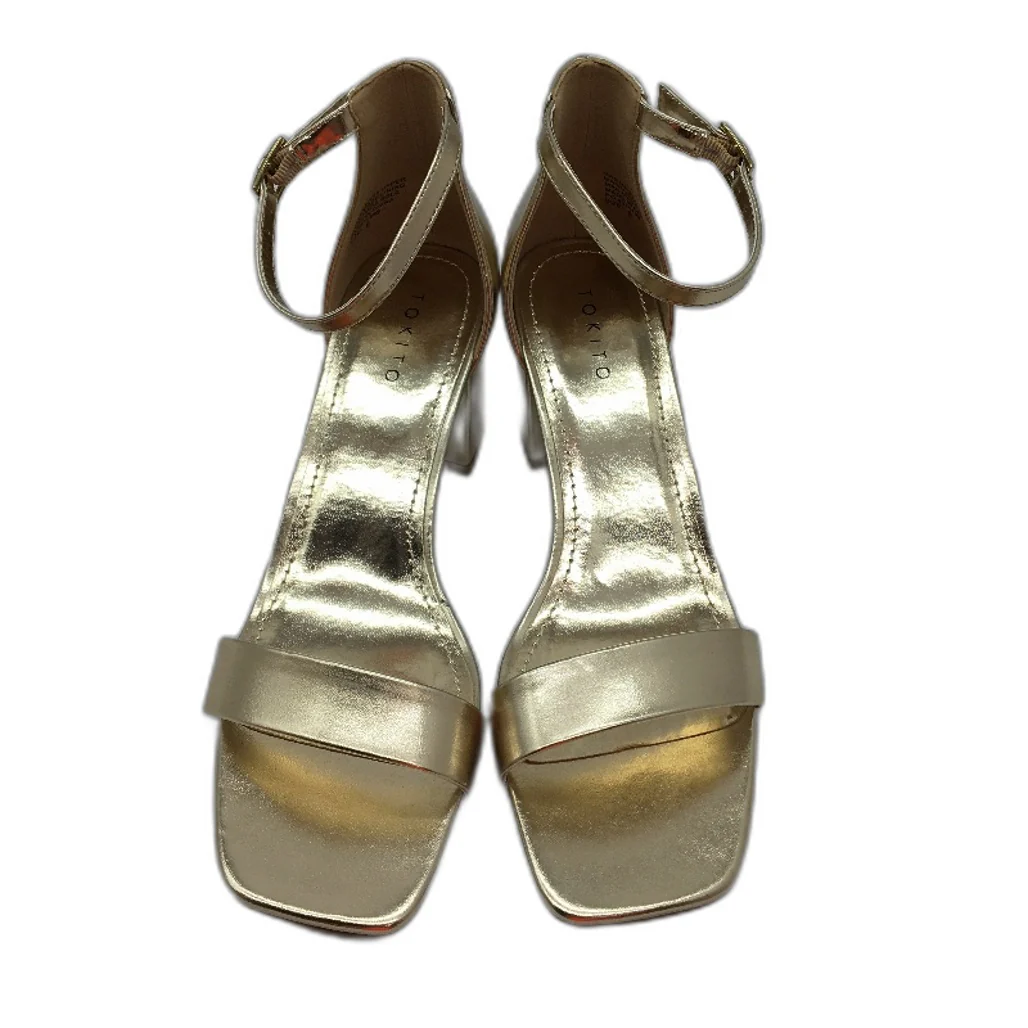 Tokito Tahnee Gold Ankle Strap Block Heeled Sandal Ladies Size 9 SAMPLE NEW - Image 3