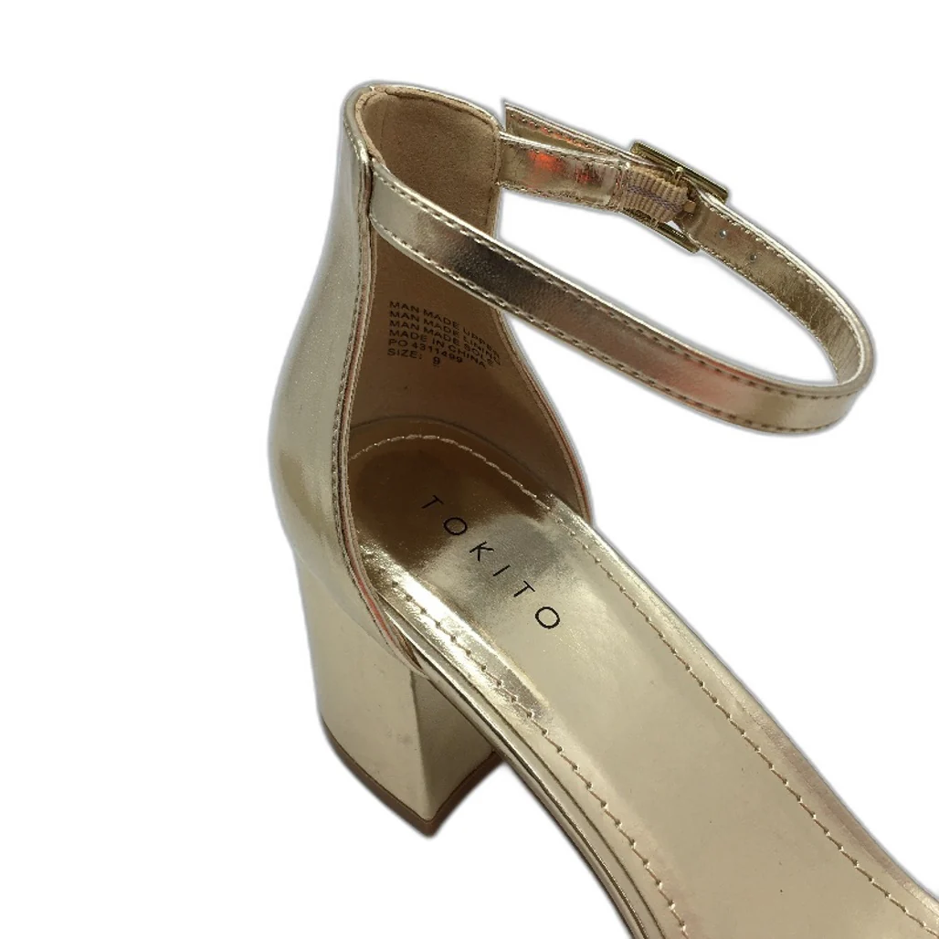 Tokito Tahnee Gold Ankle Strap Block Heeled Sandal Ladies Size 9 SAMPLE NEW - Image 4