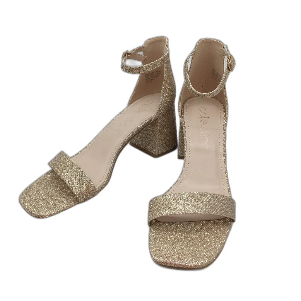 Collection Romy Gold Fleck Block Heeled Sandals Ladies Size 9 SAMPLE NEW - Image 2