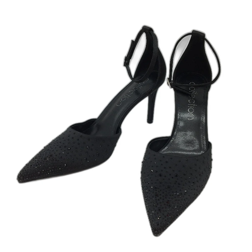 Collection Bianca Black Gem Pointed Toe Ankle Strap Heels Ladies Size 9 NEW - Image 2