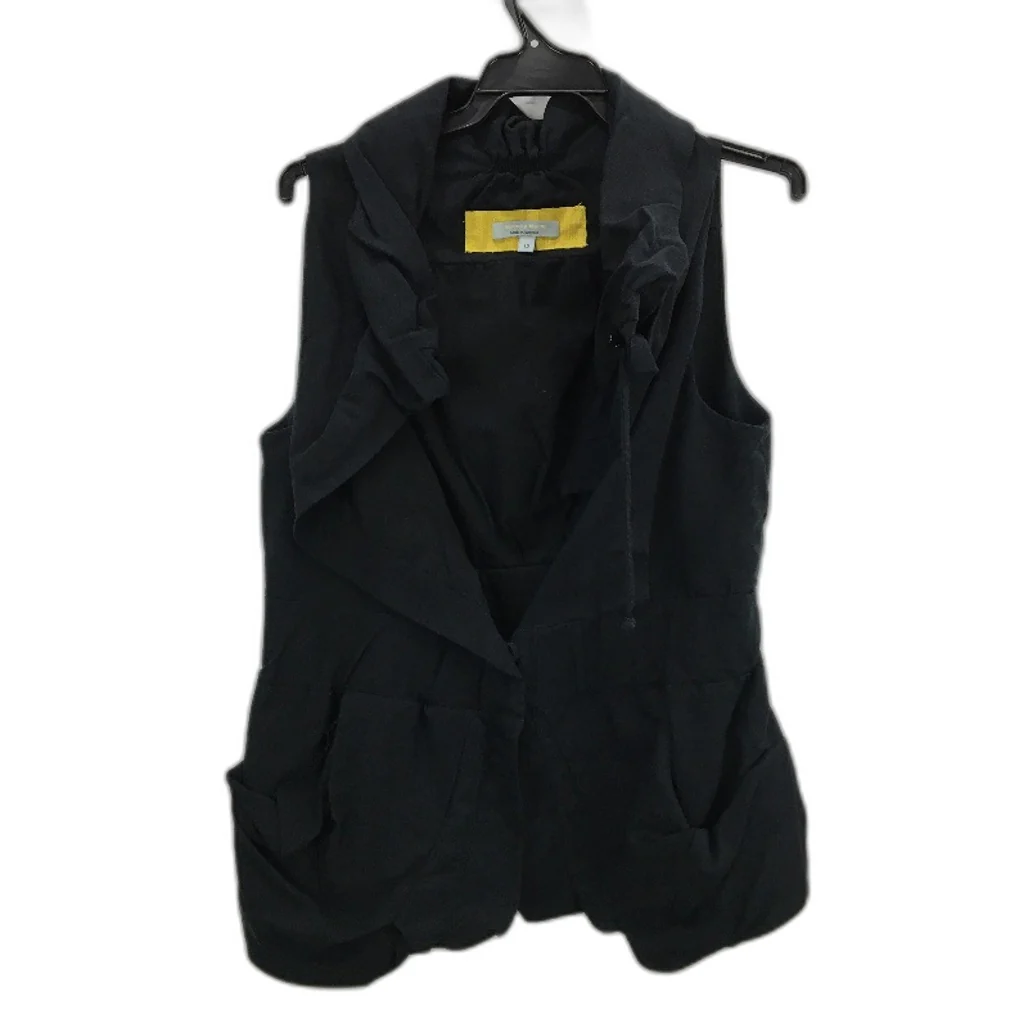 Veronika Maine Black Linen Cotton Blend Sleeveless Jacket Vest Top Womens Sz 12