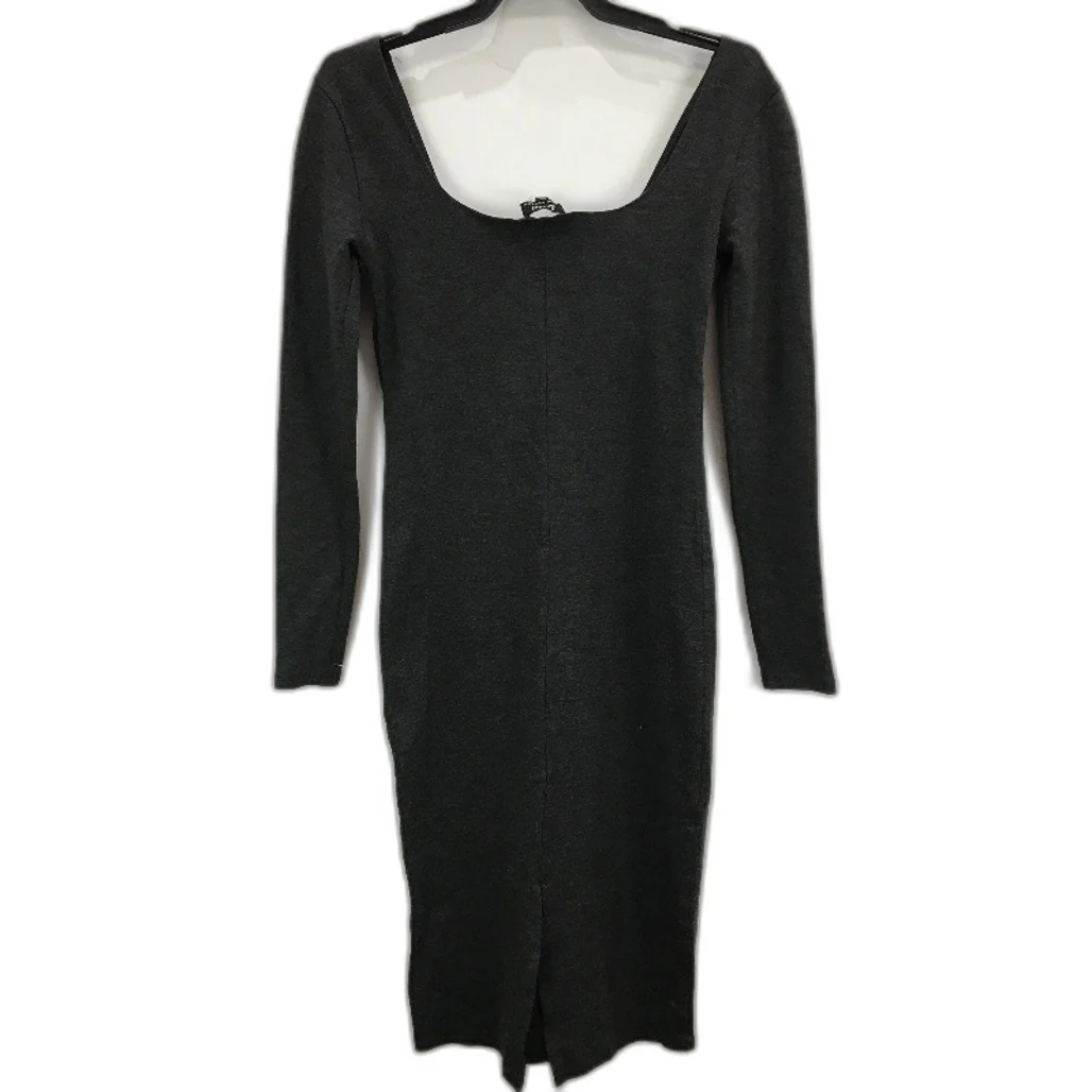 Bardot Dark Grey Round Neck Stretchy Long Sleeve Midi Dress Womens Size 10 - Image 2