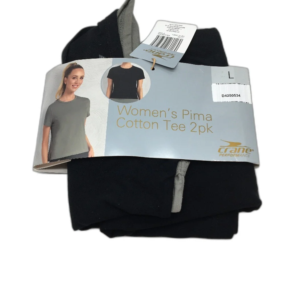 Crane 2 Pcs Black & Grey Cotton Tee T-Shirt Set Pack Ladies Size Large NEW