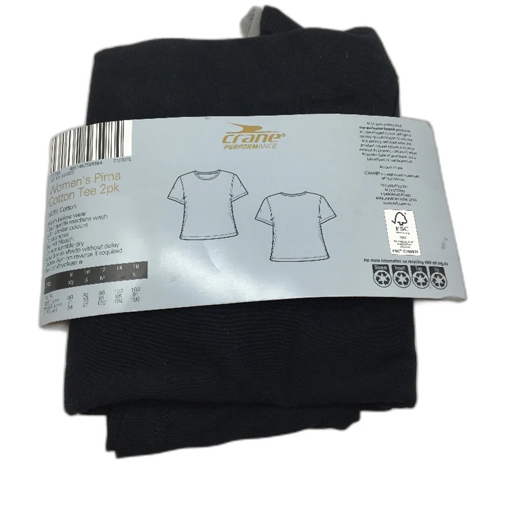Crane 2 Pcs Black & Grey Cotton Tee T-Shirt Set Pack Ladies Size Large NEW - Image 2