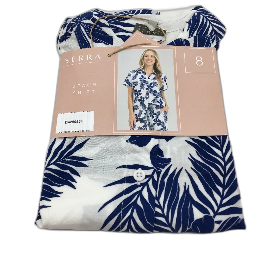 Serra Blue & White Floral Patterned Beach Shirt Button-Up Ladies Size AU 8 NEW