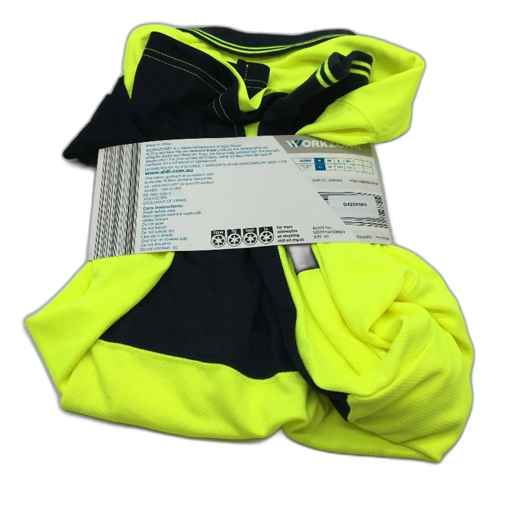 Workzone Green Hi-Vis Safety Collared Polo Long Sleeve Work Shirt Mens Sz S NEW - Image 2