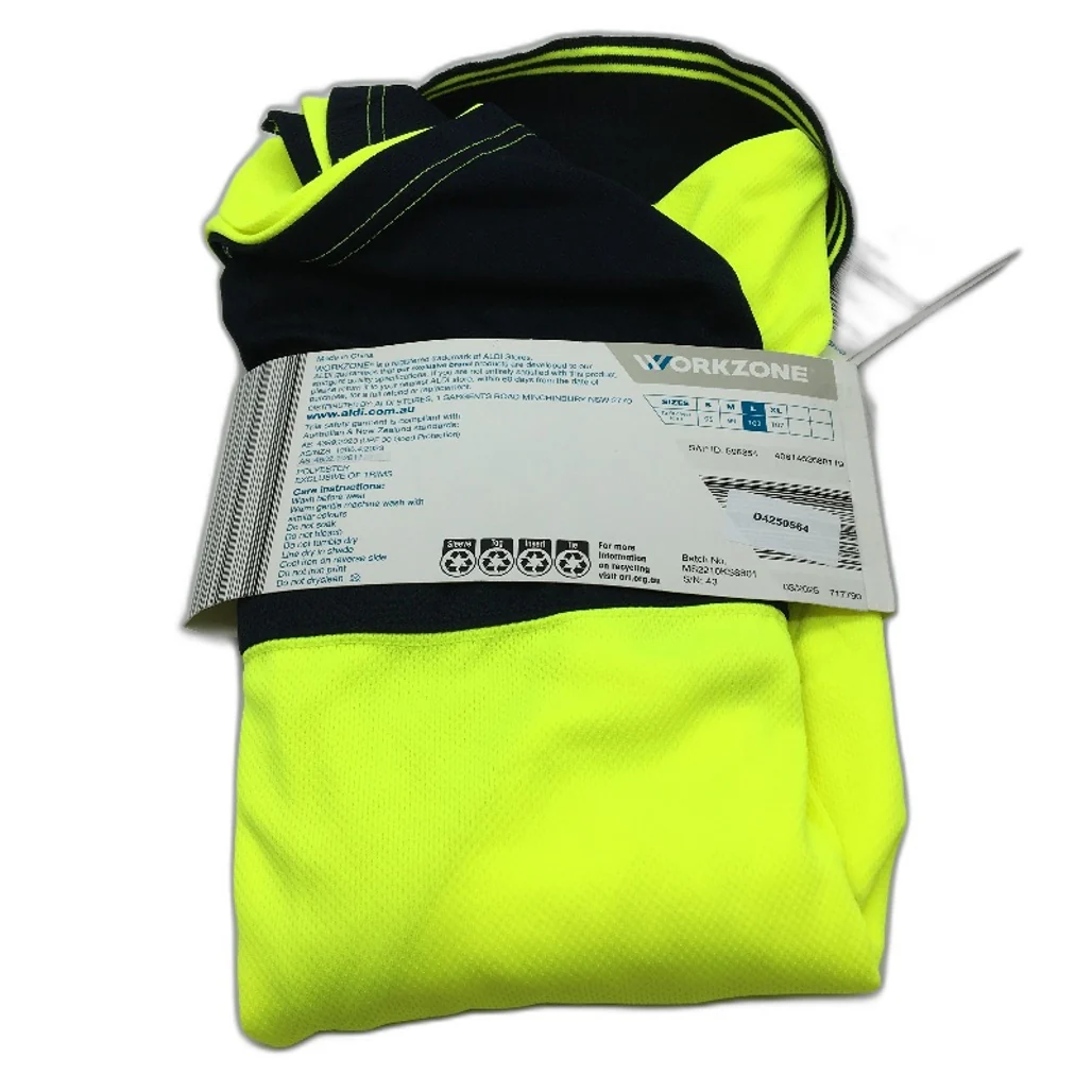 Workzone Green Hi-Vis Safety Collared Polo Long Sleeve Work Shirt Mens Sz L NEW - Image 2