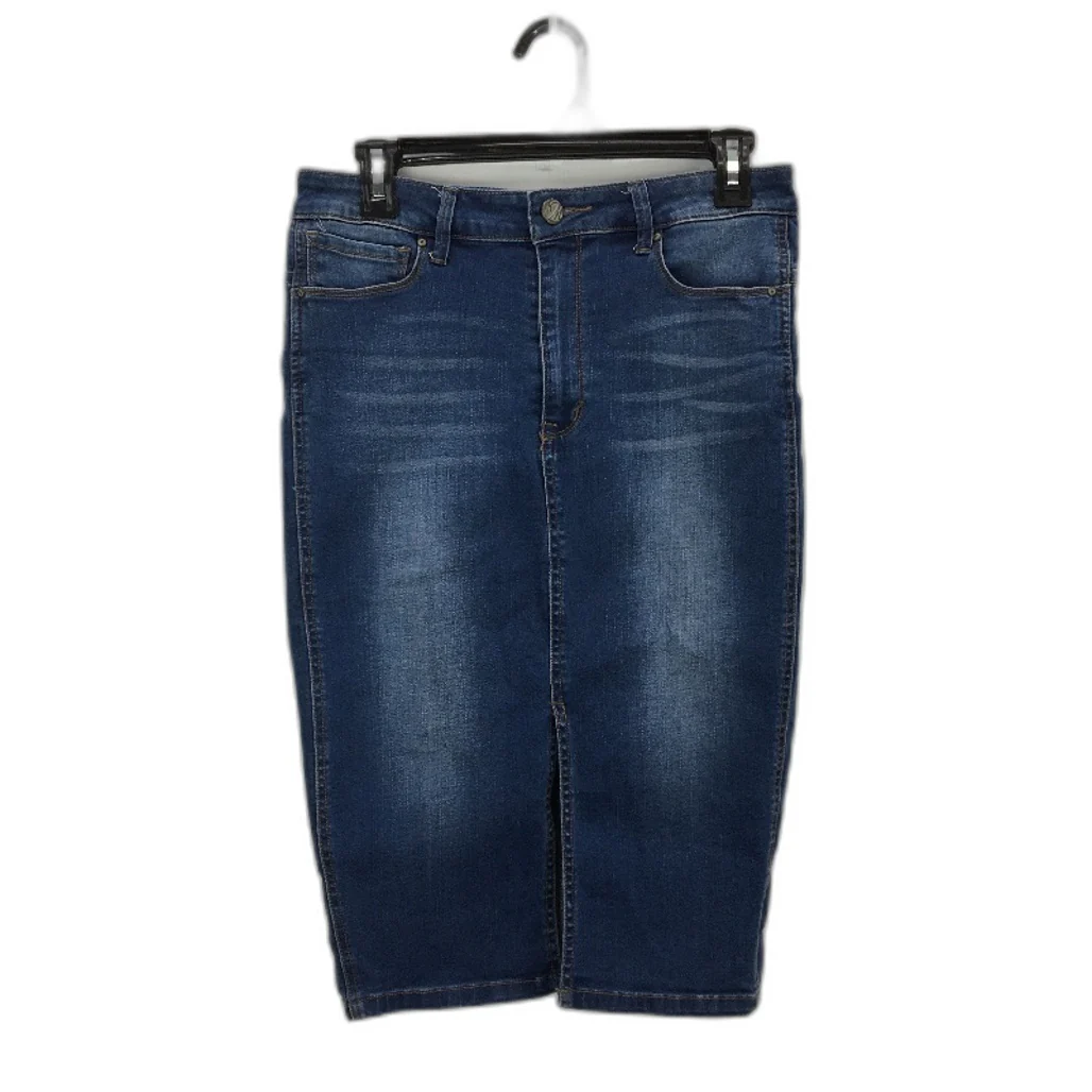 Mavi Blue Midi Denim Skirt Front Split Zip-Up Button Closure Ladies Size Medium