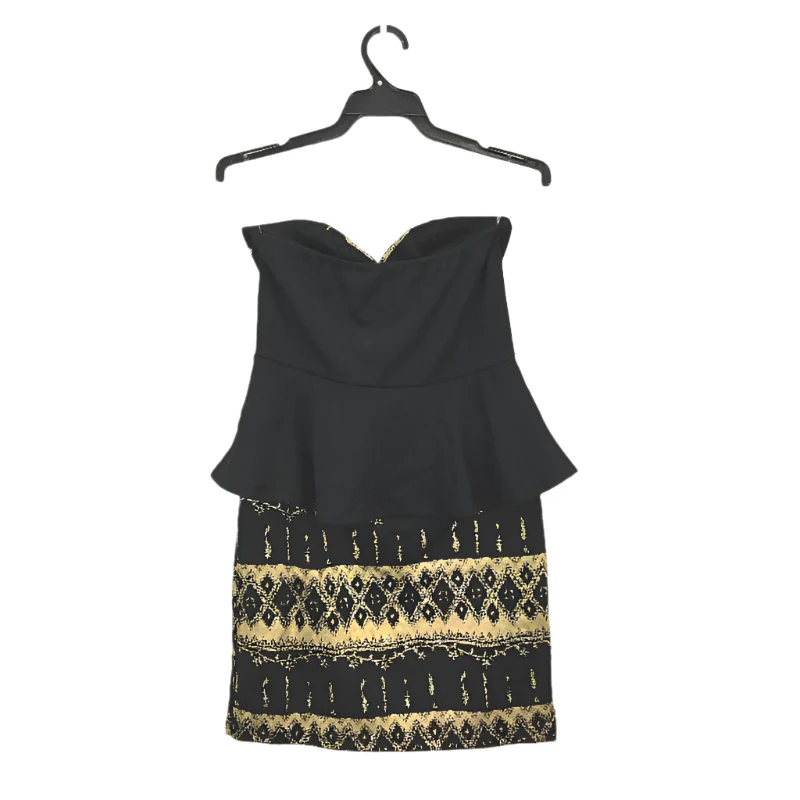 Izabel London Black & Gold Strapless Bandeau Mini Dress Patterned Ladies Size 8 - Image 2
