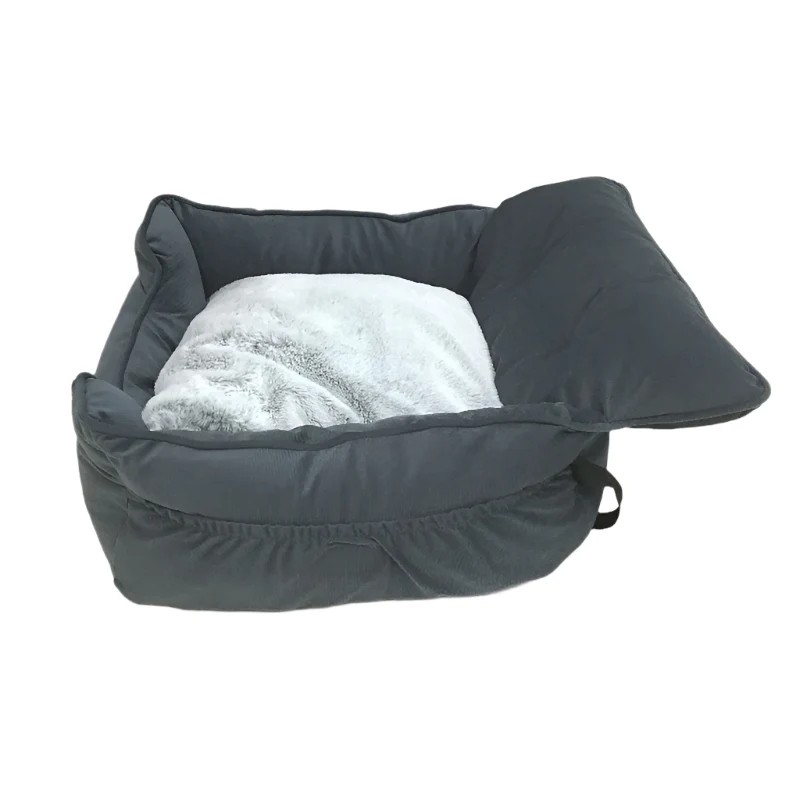 Petplay Small Grey Luxury Pet Car Travel Seat Soft Plush Bed 53x50cm - Image 2