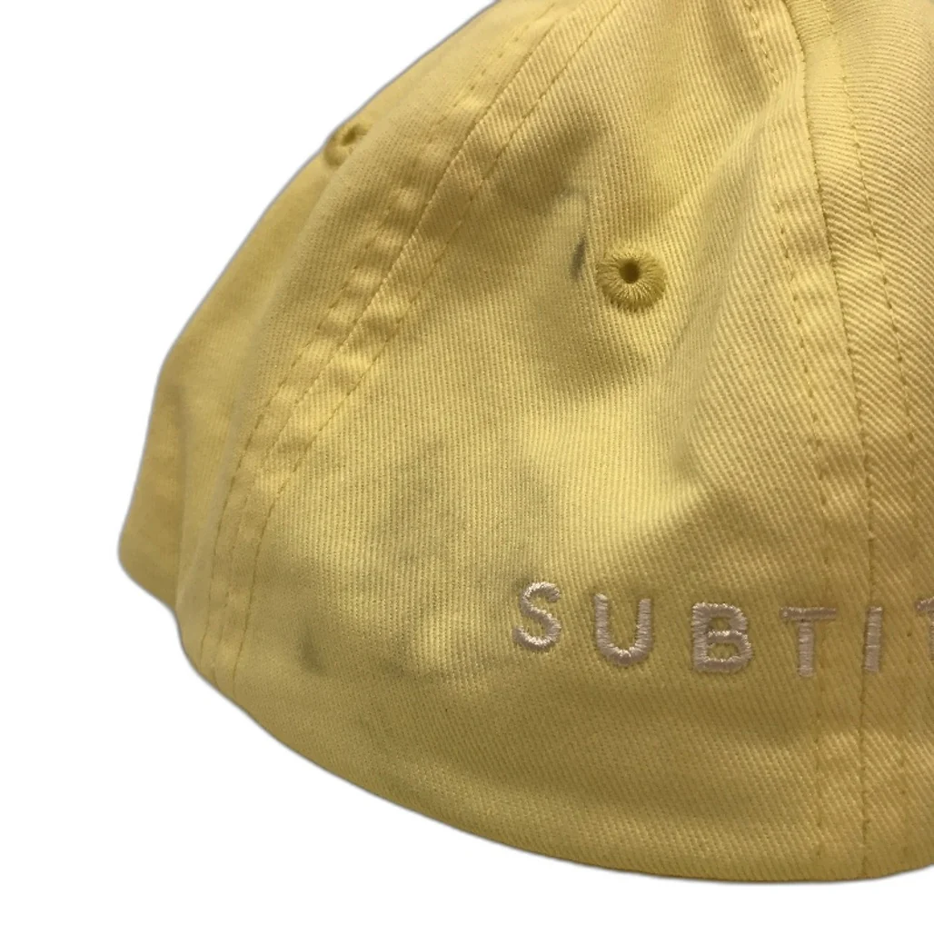 Subtitled Bright Yellow Logo Stonewashed Classic Style Cap OSFM NEW - Image 5