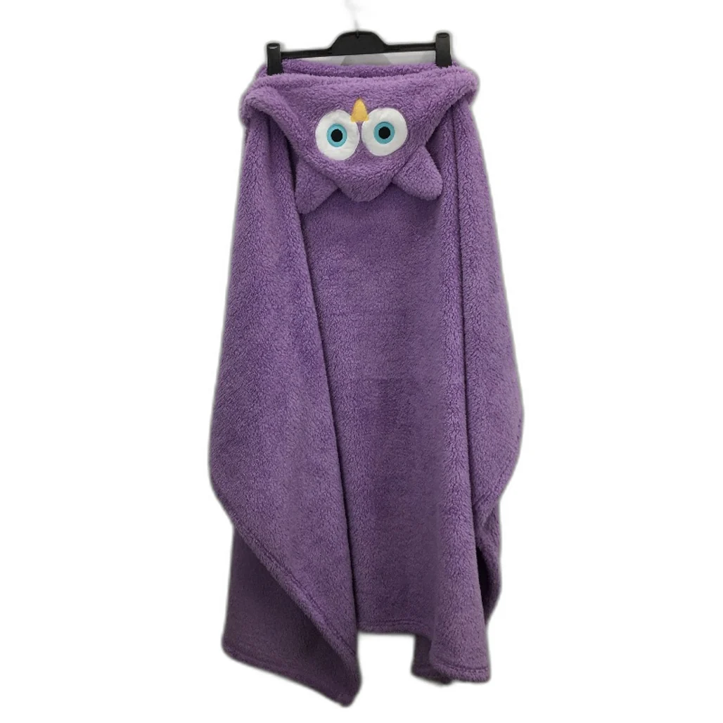 Kirkton House Kids Purple Owl Animal Hooded Soft Plush Sherpa Blanket NEW - Image 2