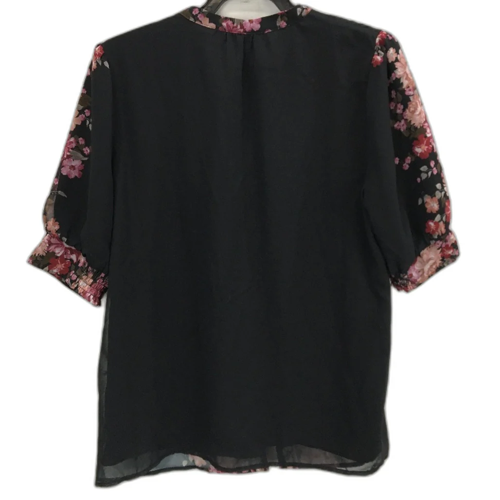 Portmans St Valentine Black Floral Short Sleeve Button Up Blouse Ladies Size 10 - Image 2