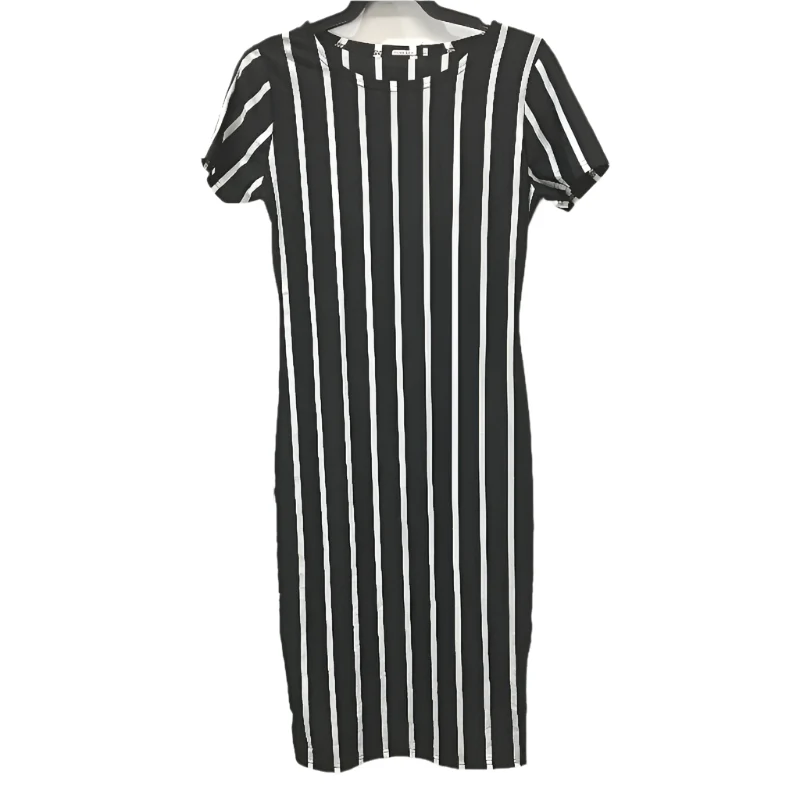 Wendy Tanic Round Neck Short Sleeve Vertical Stripe Slim Midi Dress Womens Sz M
