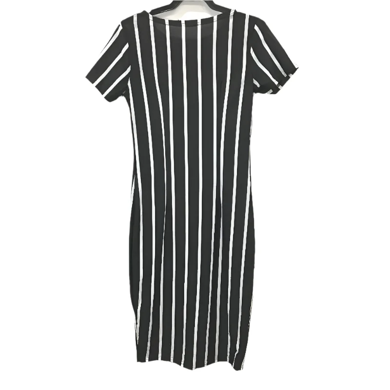 Wendy Tanic Round Neck Short Sleeve Vertical Stripe Slim Midi Dress Womens Sz M - Image 2
