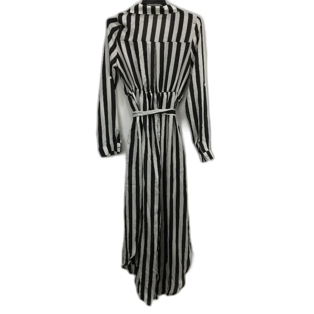 MELLE Chiffon Black & White Striped Long Sleeve Maxi Robe Dress Womens Size M - Image 2