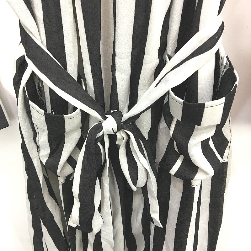 MELLE Chiffon Black & White Striped Long Sleeve Maxi Robe Dress Womens Size M - Image 3