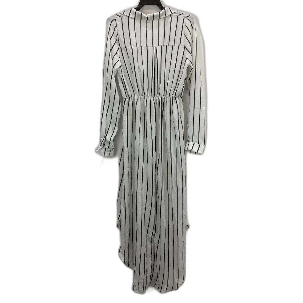 MELLE Chiffon Black & White Striped Long Sleeve Maxi Robe Dress Womens Size L - Image 2