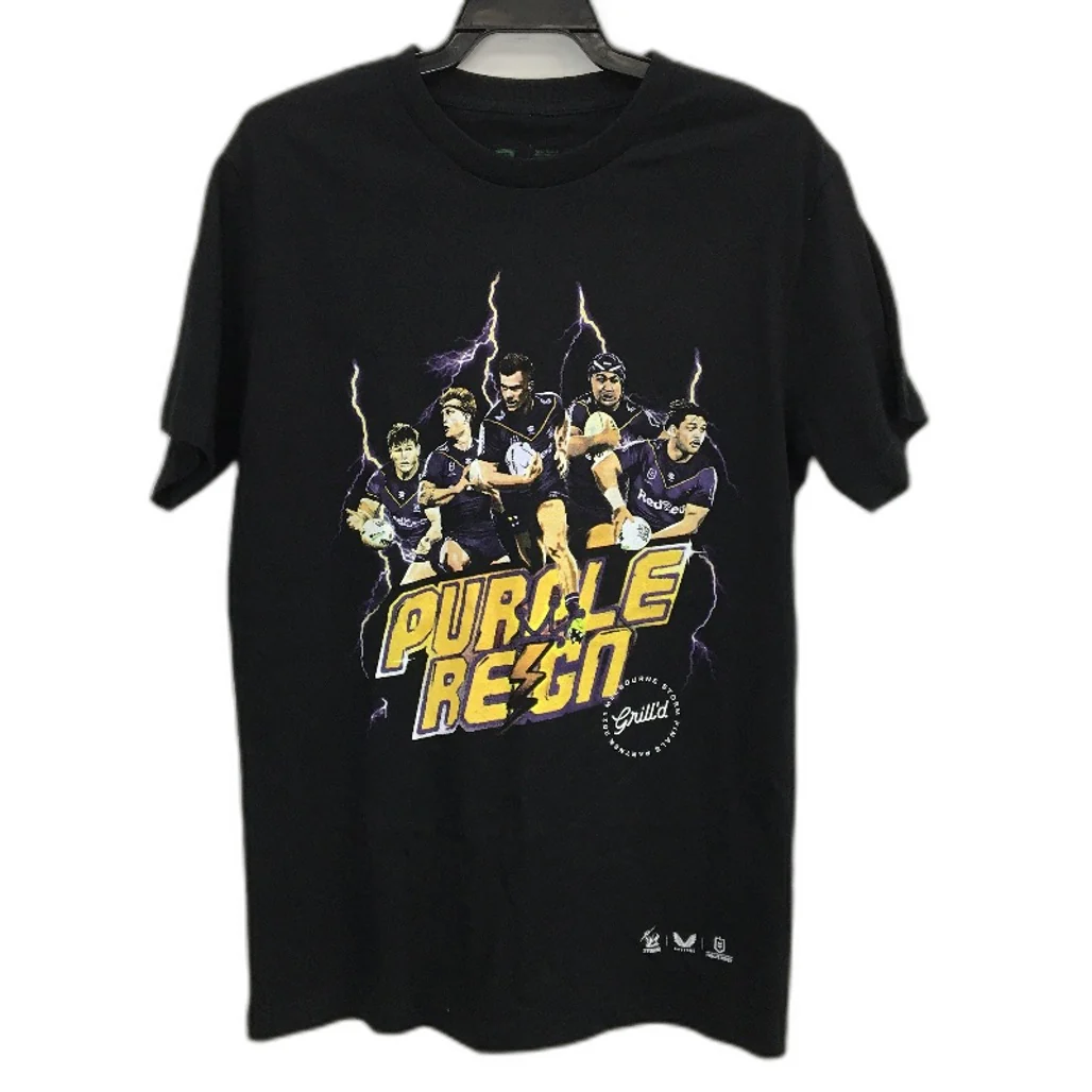 NRL Authentics 2021 Melbourne Storm Purple Reign Black T-Shirt Unisex Size Large