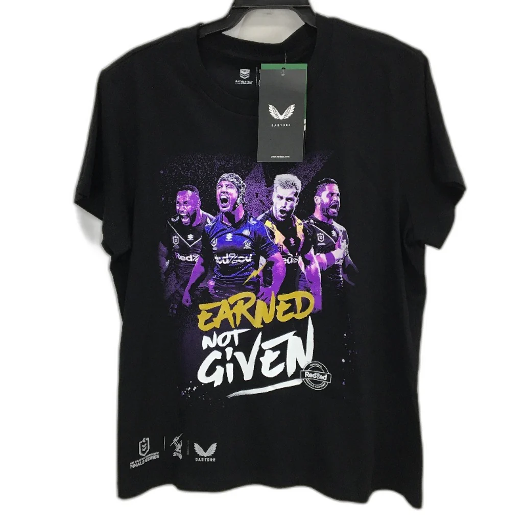 NRL Authentics 2022 Melbourne Storm 'Earned Not Given' T-Shirt Ladies Sz Medium