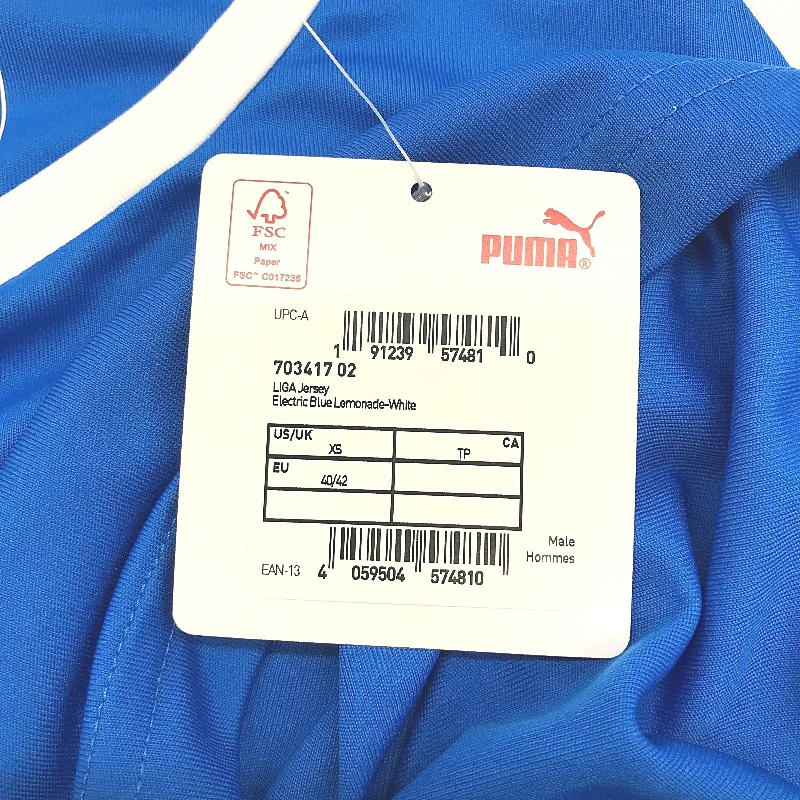 PUMA LIGA Jersey Electric Blue Lemonade & White Short Sleeve Tshirt Mens Sz XS - Image 5
