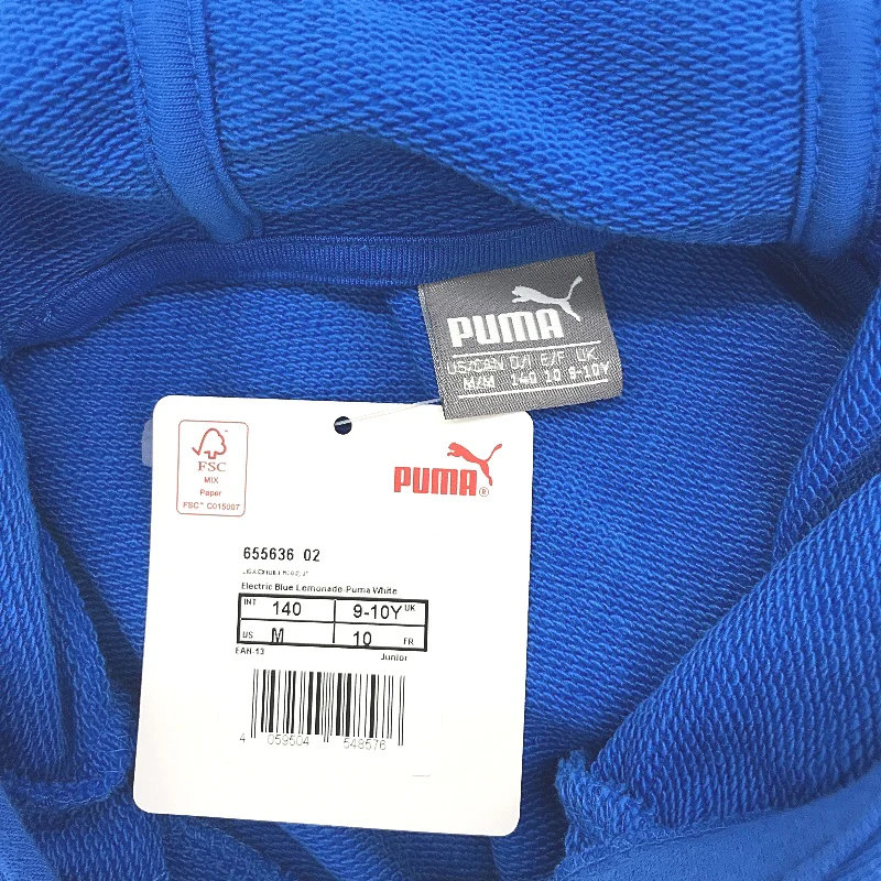 PUMA Junior Electric Blue Cotton Blend Hoodie With Front Pocket Kids Size M NEW - Image 3
