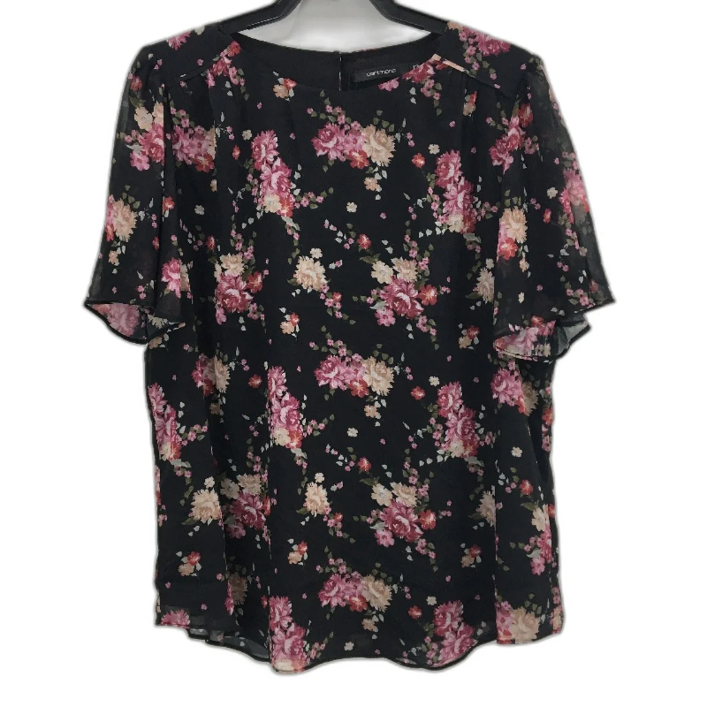 Portmans St Valentine Black Floral Sheer Sleeve Top Ladies Size 12 NEW